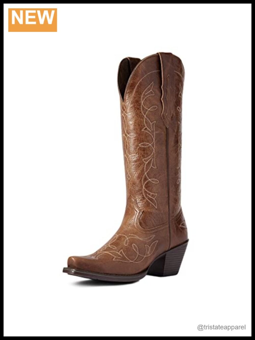 Women's Mid-Calf Leather Western Boots Embroidered StretchFit Square Toe